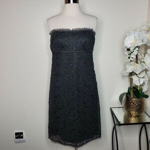 Tocca Black Floral Lace Strapless Mini Dress